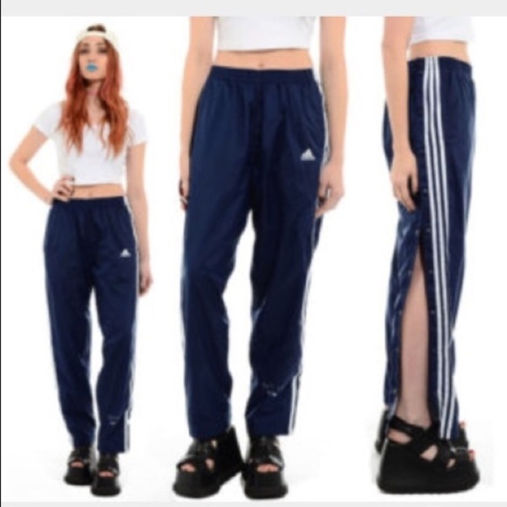 Adidas track pants that snap up the leg size large